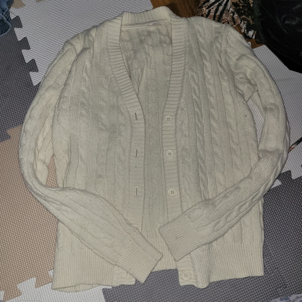 Off white cable knit cardigan sweater